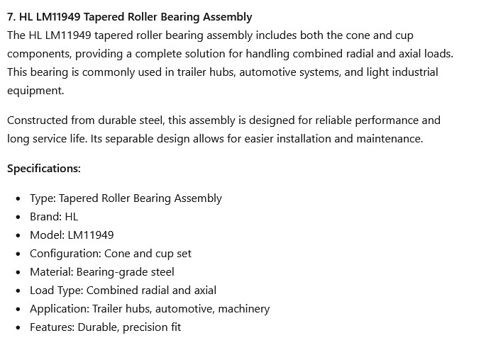 1 NEW HL LM11949 CONE LM11910 CUP TAPER ROLLER BEARING ASSEMBLY NNB *MAKE OFFER*
