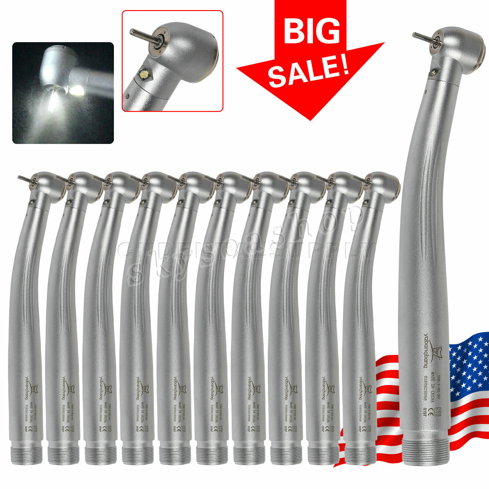 1-10 Turbina Dental LED Light Fiber Optic High Speed Handpiece 2 Holes Borden