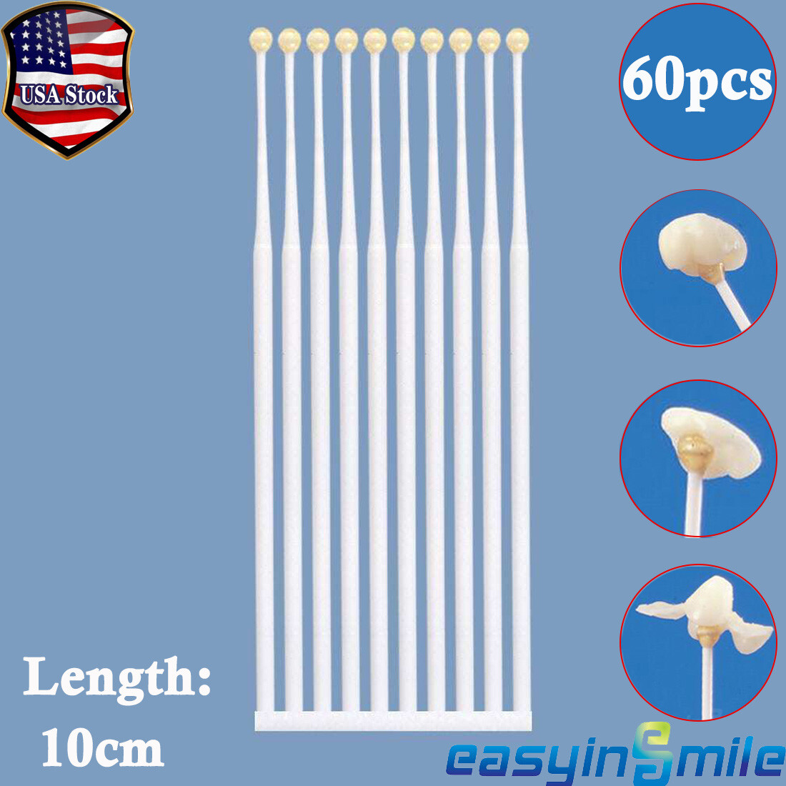 60Pc Dental Lab Disposable Sticky Applicators With Adhesive Tip 10cm Micro Brush