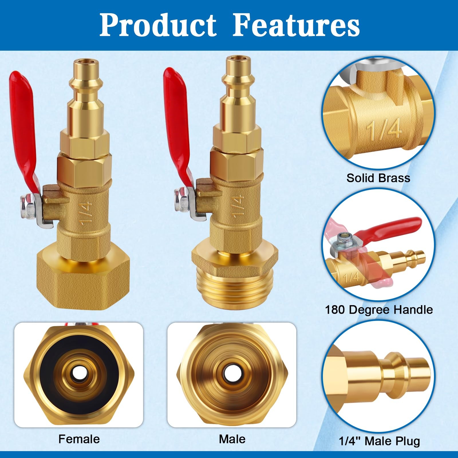 FANOVO RV Winterize Blowout Adapters, 3/4» Small, Gold-2pcs-Male + Female