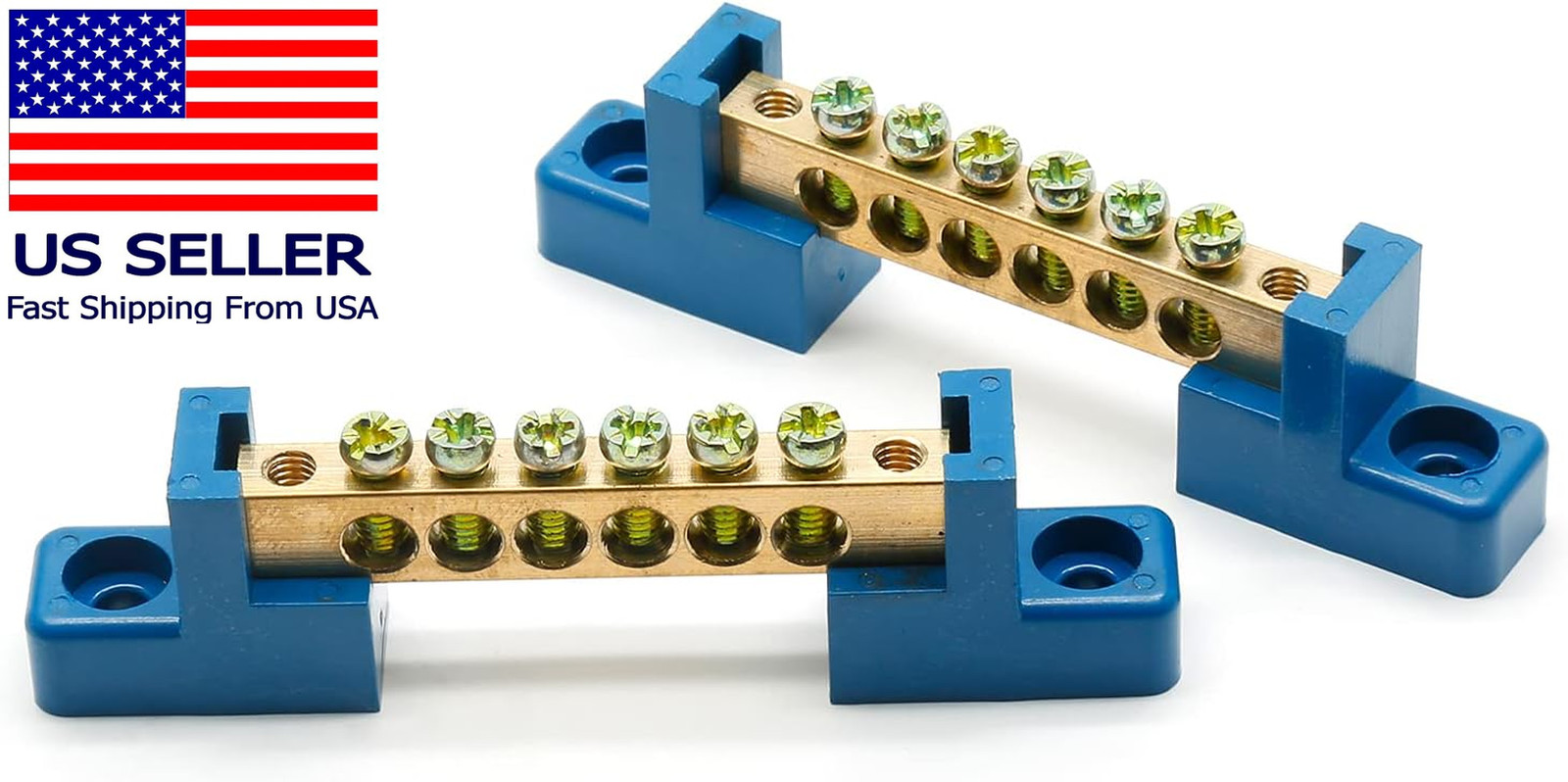 2Pcs Ground Bus Bar Terminal Block, Terminal Positions Wire Screw Terminal Brass