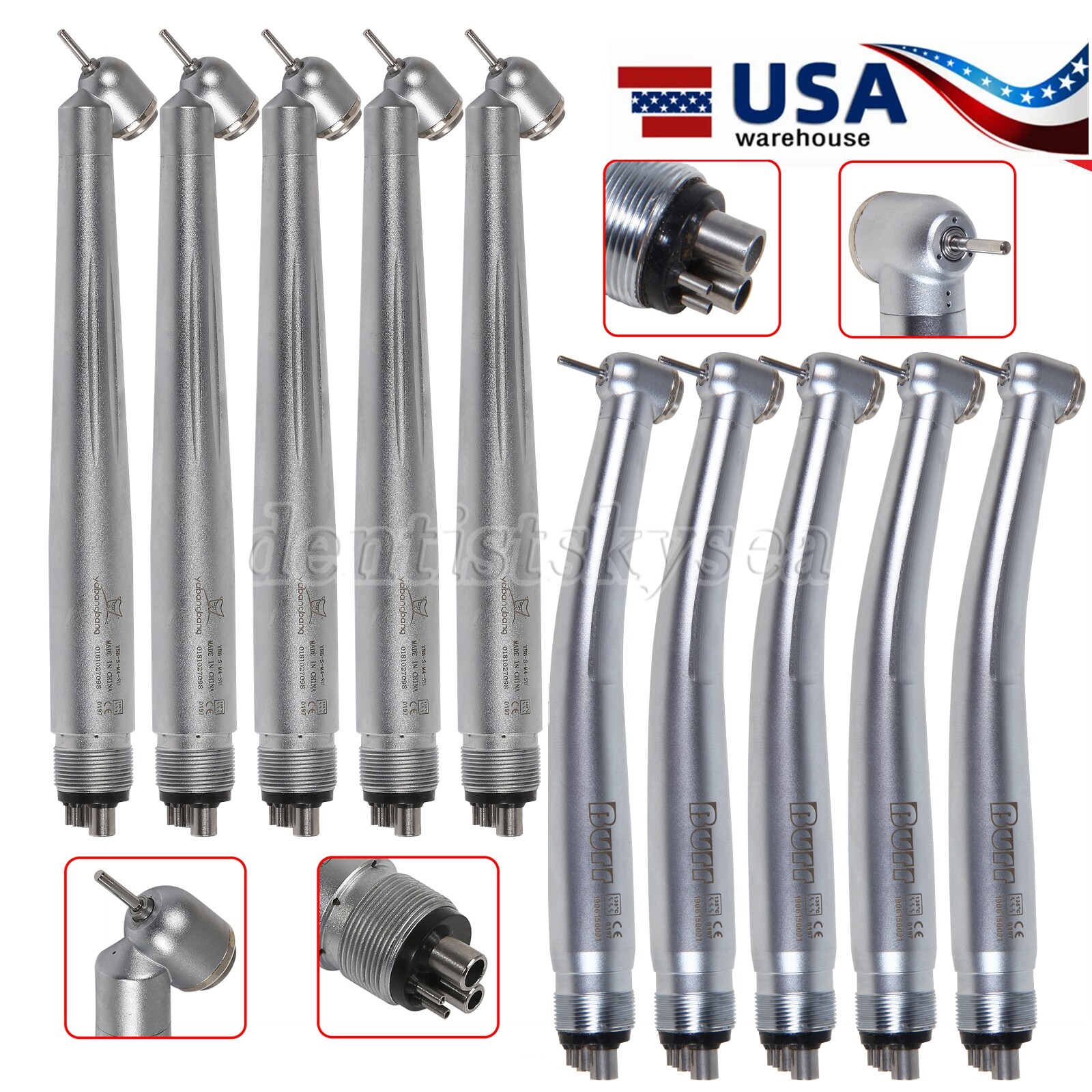 1/5/10Pcs USA Dental (45° Angle) High Speed Handpiece 4Hole Turbine U3BM