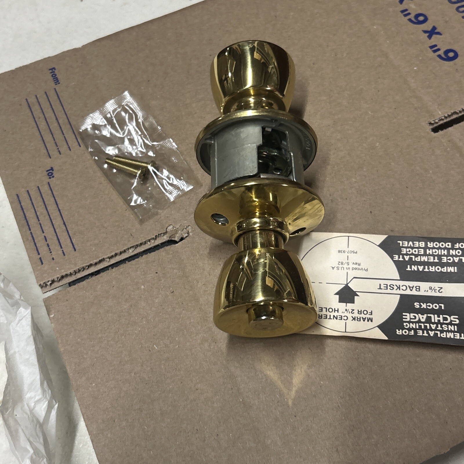 Schlage F40 BEL 605 Bell Bright Brass Privacy Bed Bath Door Knob Bathroom
