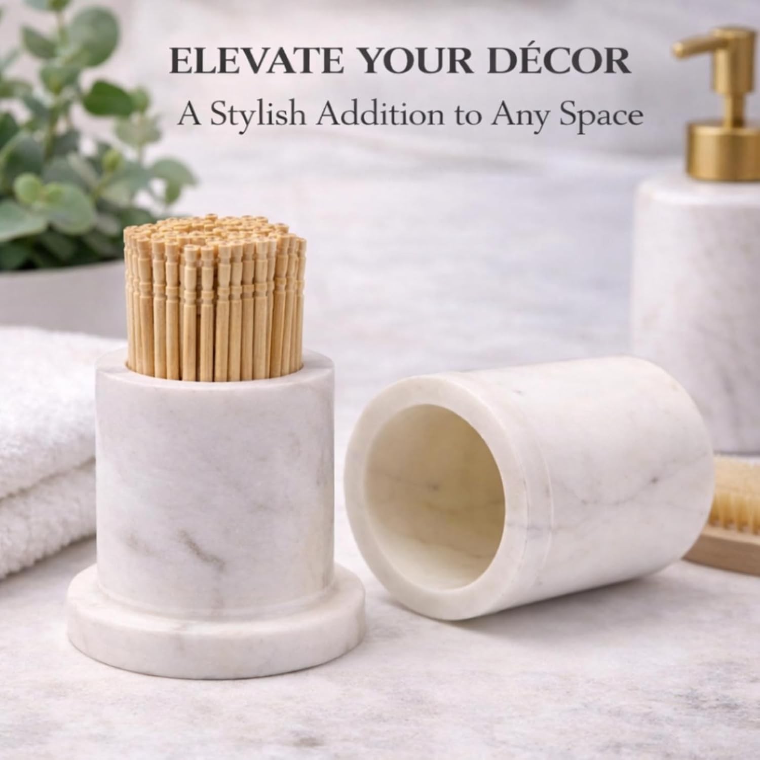 White Marble Toothpick Stick Holder with Lid | Tooth pick Dispenser For Kitchen,