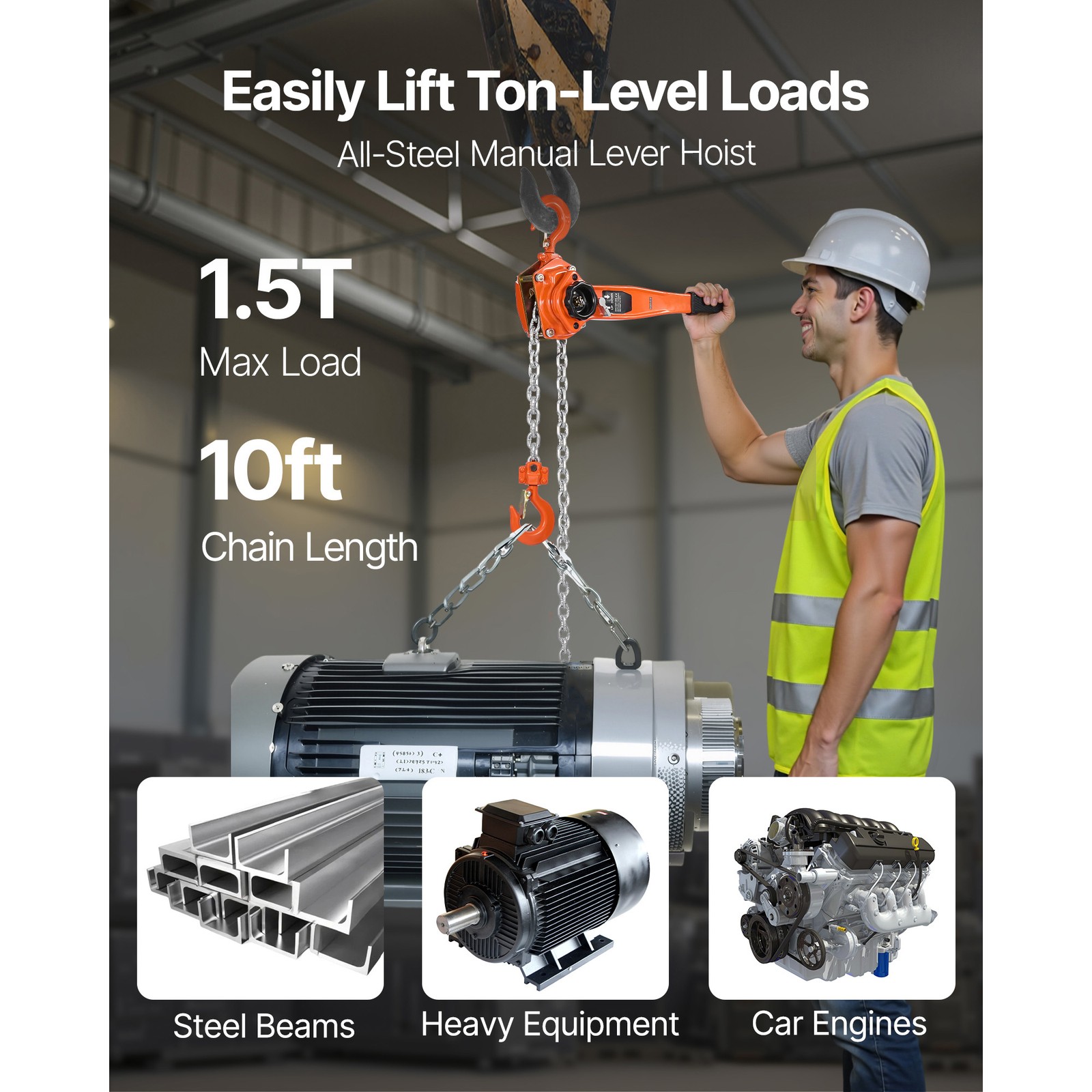 Uimoso Manual Lever Chain Hoist 1.5T 3300 lbs 10 ft Lift for Warehouse Use