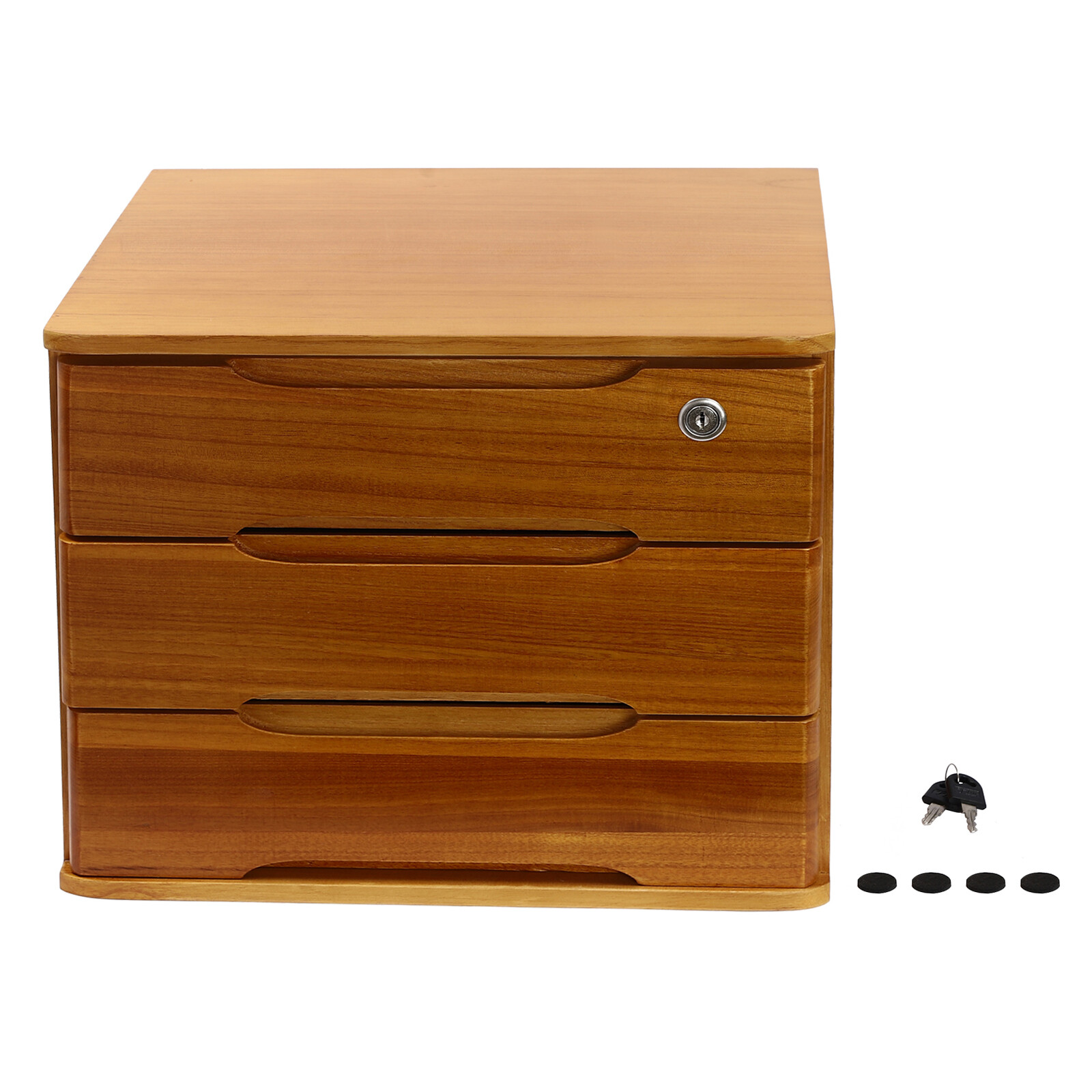 Wooden Desktop Storage Box 3-Tier Desk Organizer w/ Lockable Drawers 30kg max.