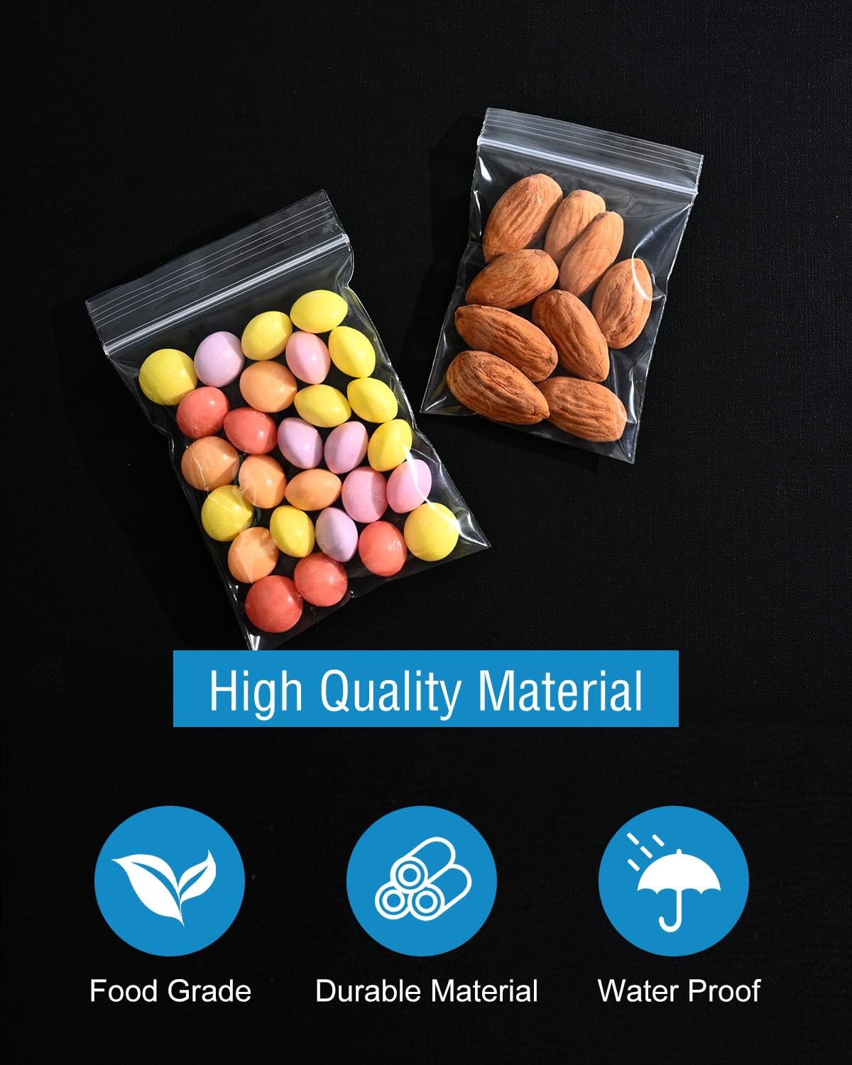 500 PCS Small Plastic Bags, Mini Resealable 4 Different Sizes
