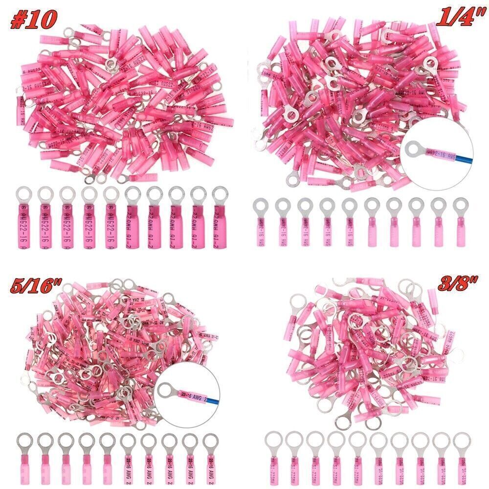 Waterproof Wire Crimp Connectors Heat Shrink Ring Terminals 22-10 AWG 50-500PCS