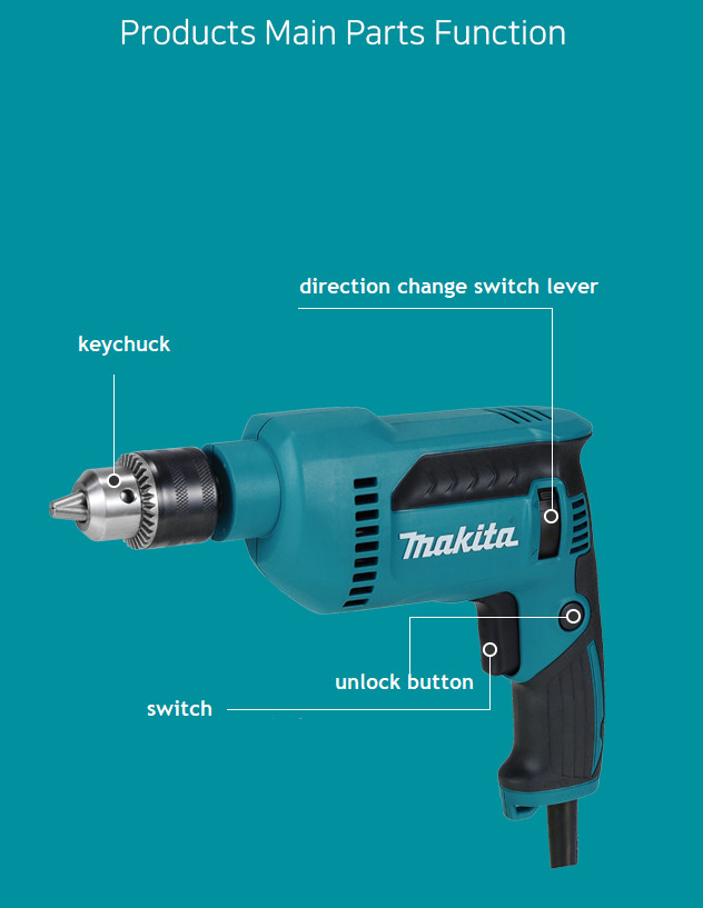 Makita DP4020 Corded 220-240V Drill 630W 3000Rpm 13mm Keyed 269mm 1.6kg USA(X)