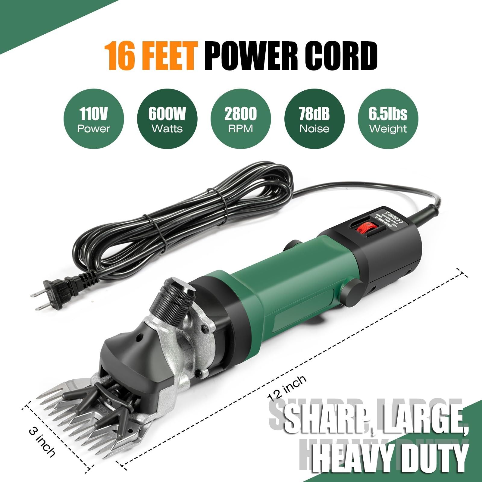 TAKEKIT Sheep Shears, 600W Professional Heavy Duty Sheep Clippers, 6 Speeds E…