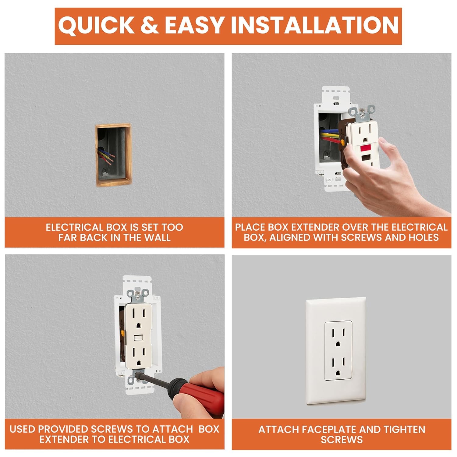 2 Pack Electrical Outlet Box Extender 1 Gang – Electrical Box Extender with 4