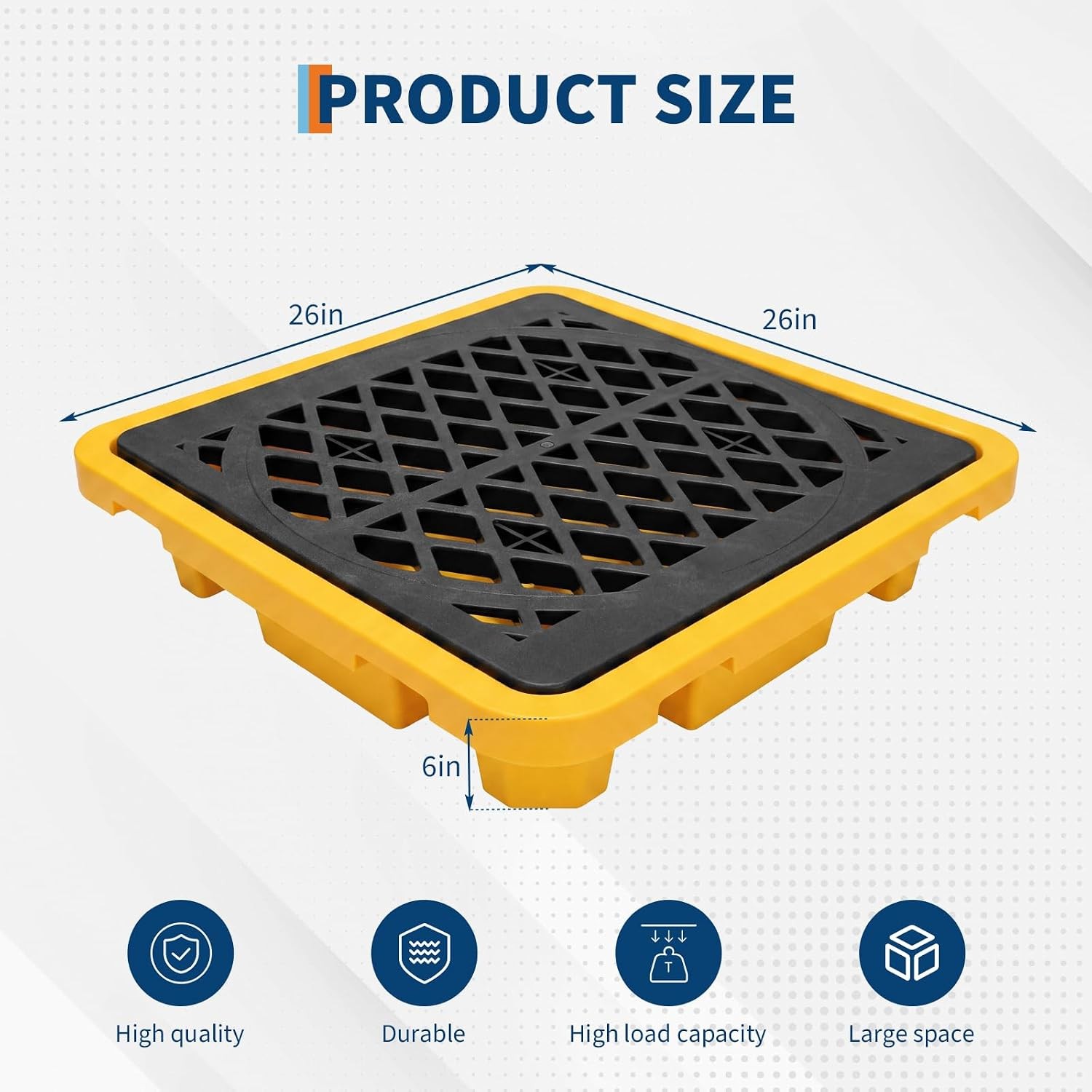 Spill Containment Pallet for 1 Drum 1500 lbs Capacity HDPE Tray 26.5×26.5×6″