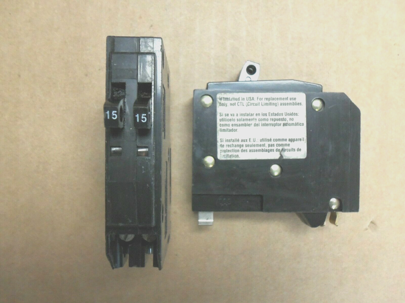 Square D QOT QOT1515 1 Pole 15 Amp 120 V Twin Tandem Circuit Breaker NO HOOK