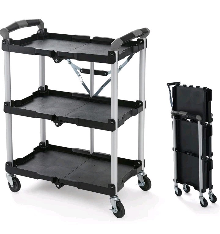 Olympia Tools 85-188 3-Shelf Collapsible Service Cart – Black