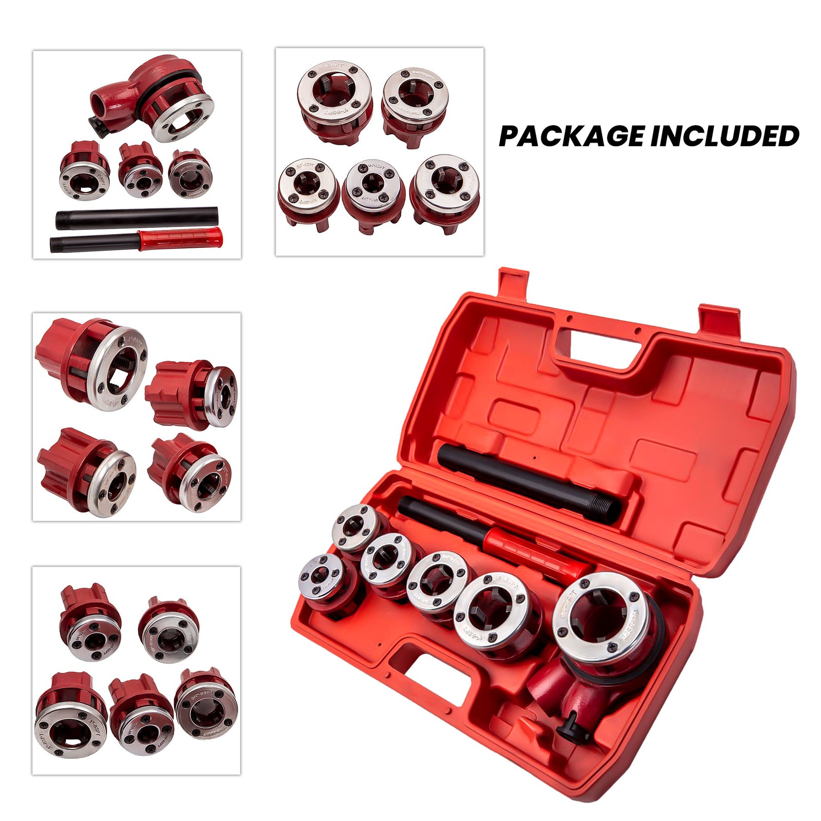Ratchet Pipe Threader Kit Die Bar Head Handle Tool Set 1/4” 3/4” w/ 6 Dies
