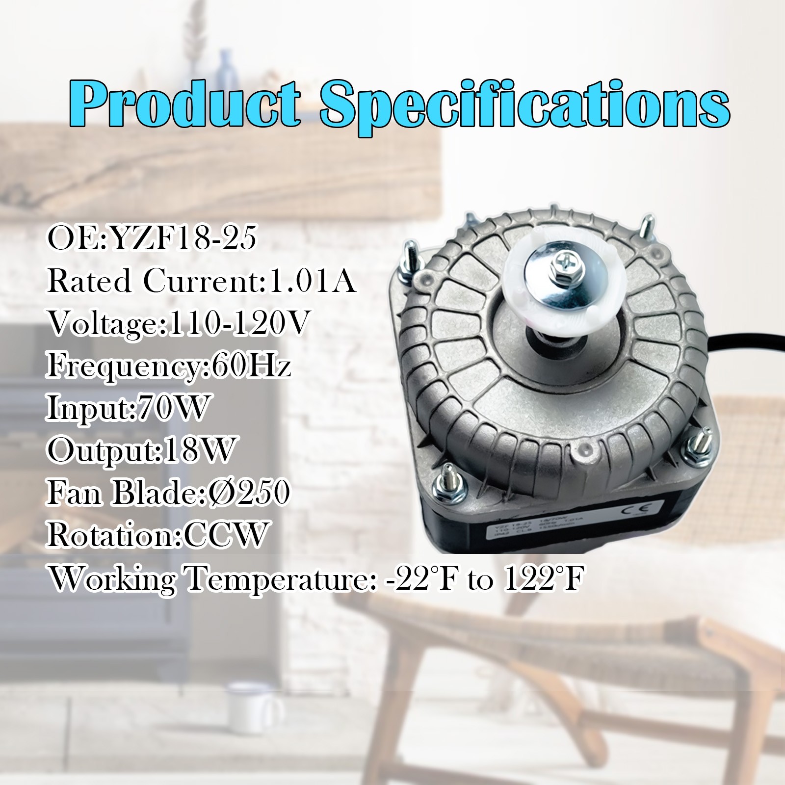 YZF18-25 Fan AC Motor 120V 60HZ 18W 1.01A 1550 r/min, Shaded Pole Motor for S…
