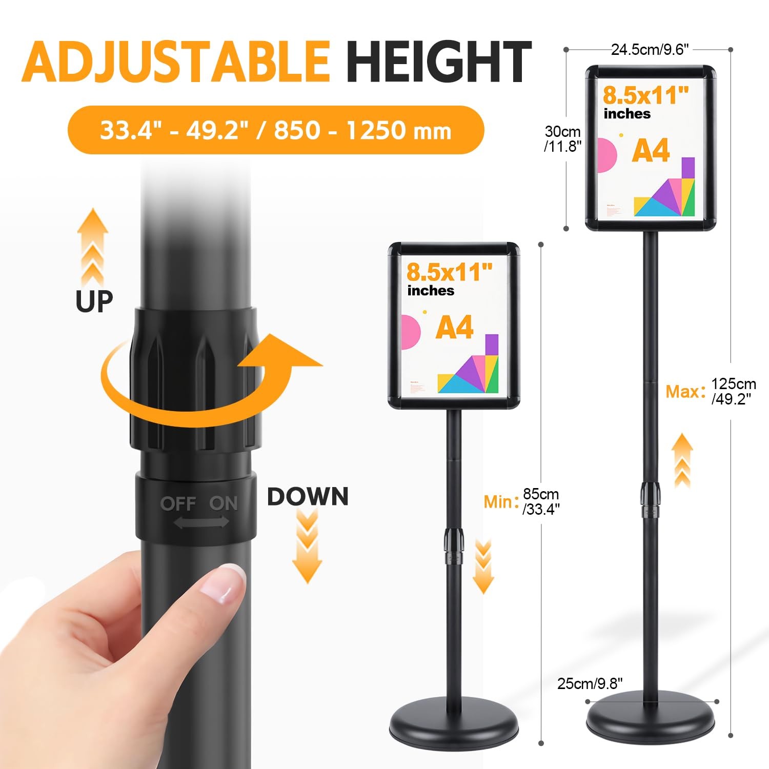 Floor Standing Sign Holder Stand, 8.5×11 Inches Stand Up Sign Holder with 360…