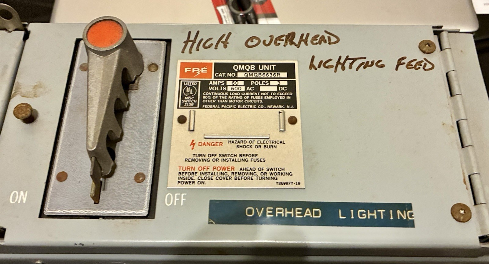 FEDERAL PACIFIC ELECTRIC FPE QMQB-6636 Twin Panel board Switch 60A 600V