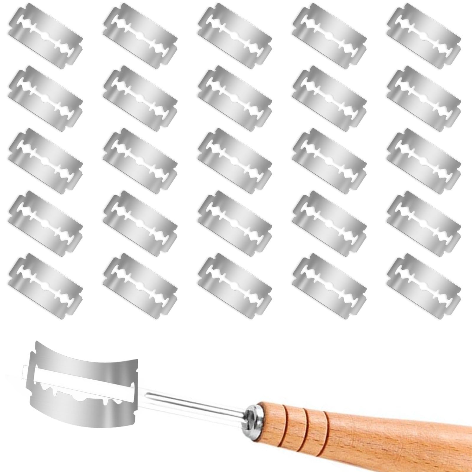 Josojoou 30 Pieces Bread Lame Blades Refill, Stainless Steel Normal, Silver