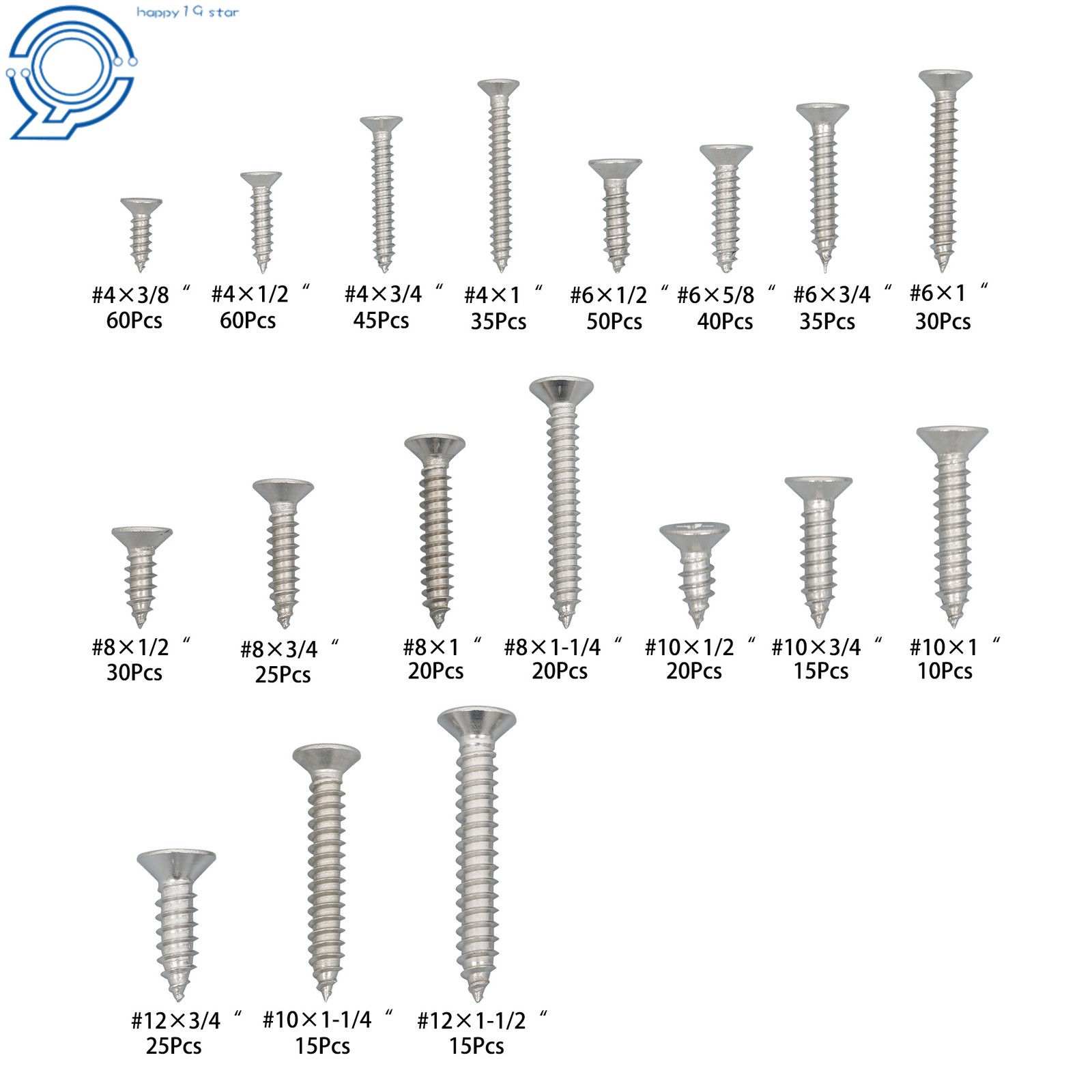 Phillips Flat Head Sheet Metal Screws, 550Piece 304 Stainless Steel Assortment