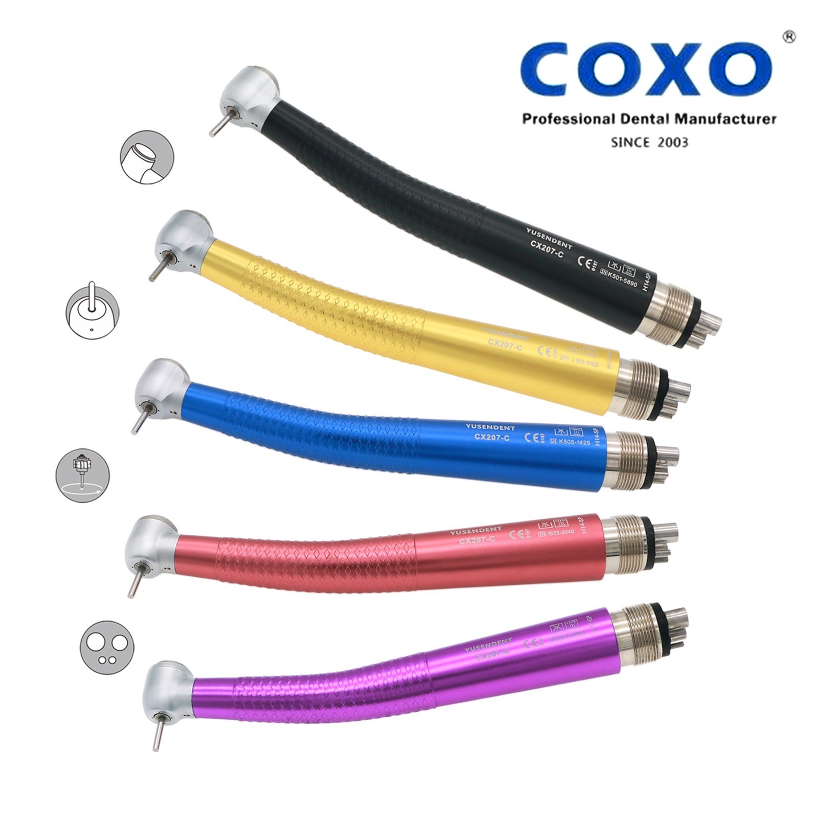 US COXO Dental CX207-C H14 High Speed Air Turbine Colorful Handpiece 4 Hole M4