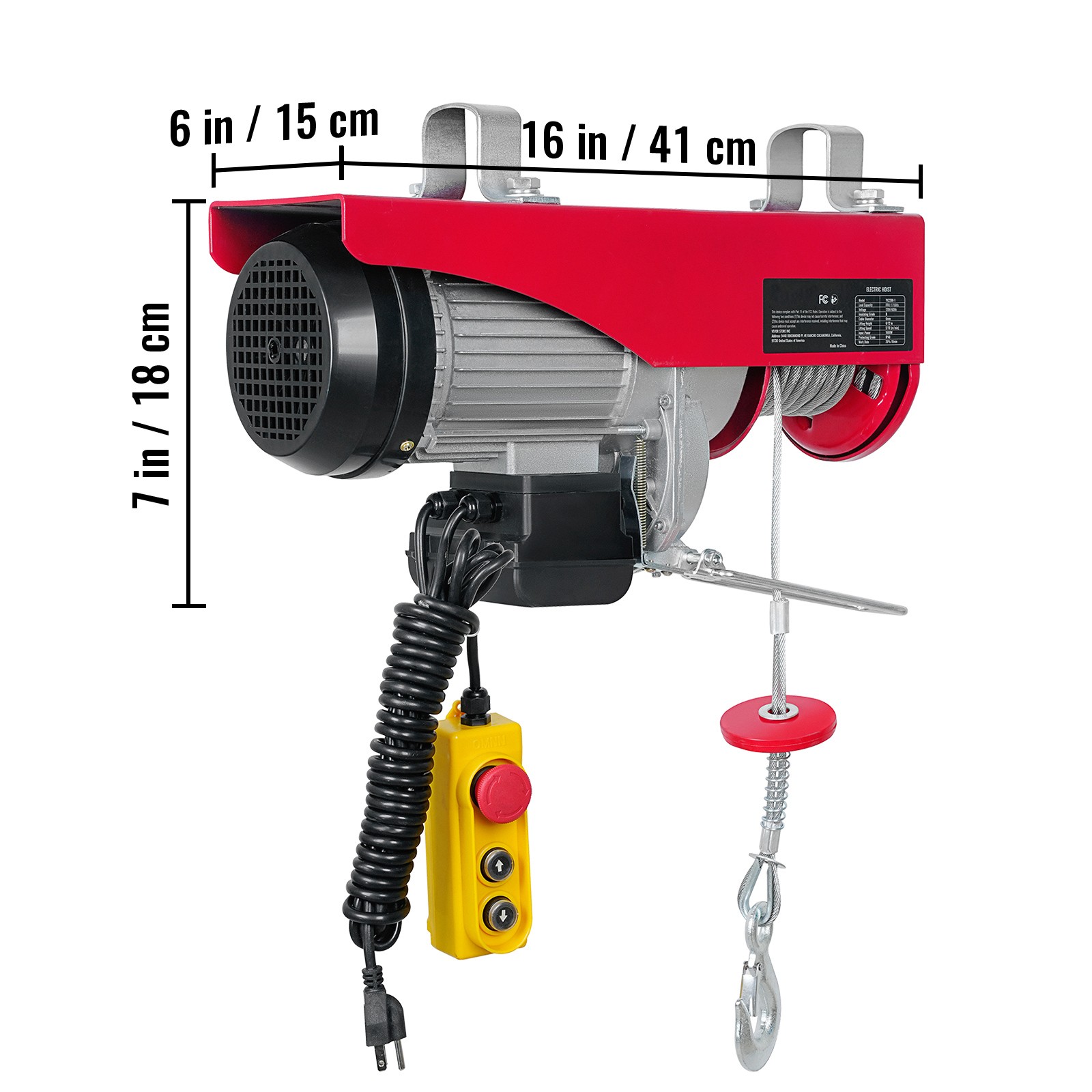 VEVOR Electric Hoist 1760lbs Crane Winch with Wired Remote Control 1450W 110V