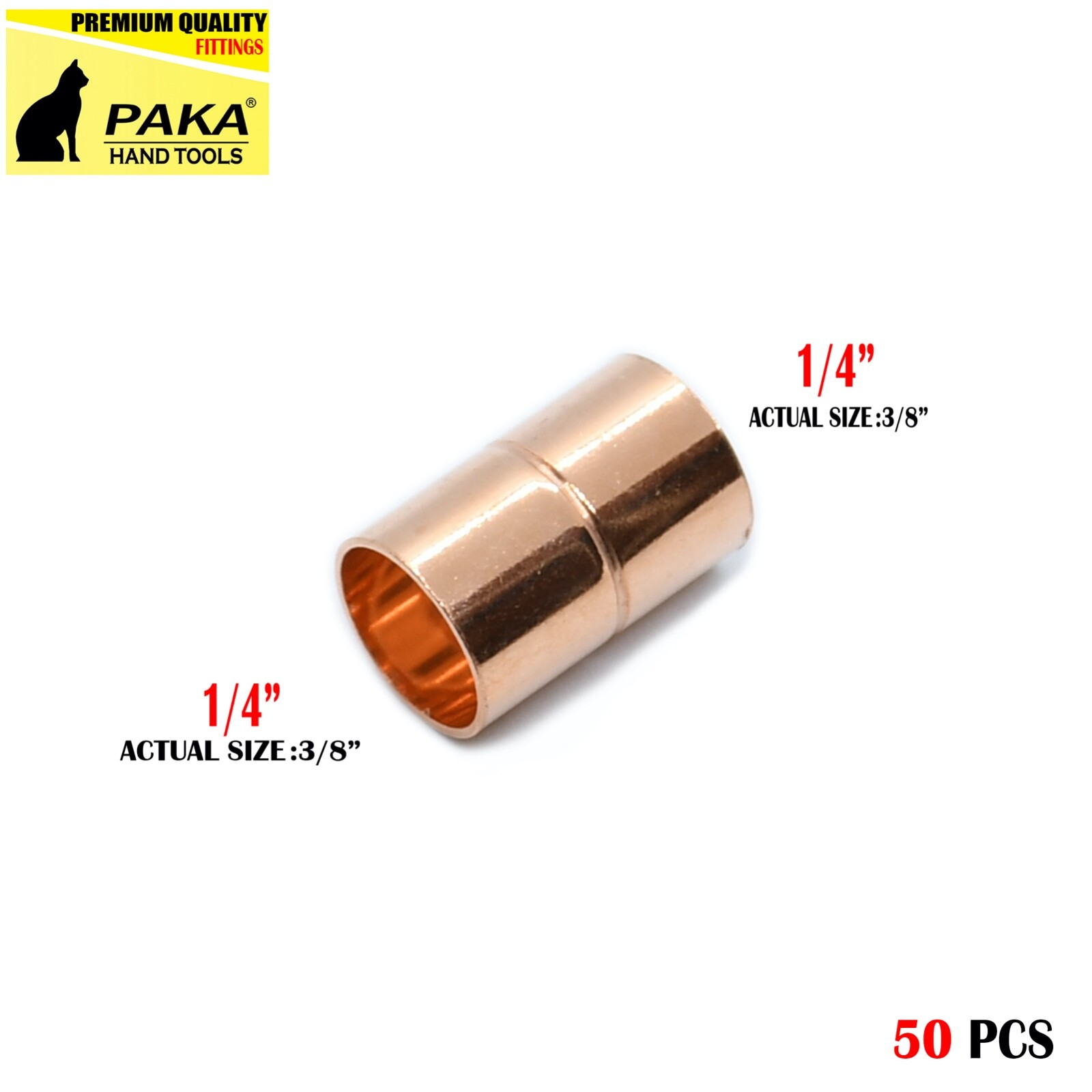 [50-Pack] 1/4″ x 1/4″ Copper Coupling with Stop CxC