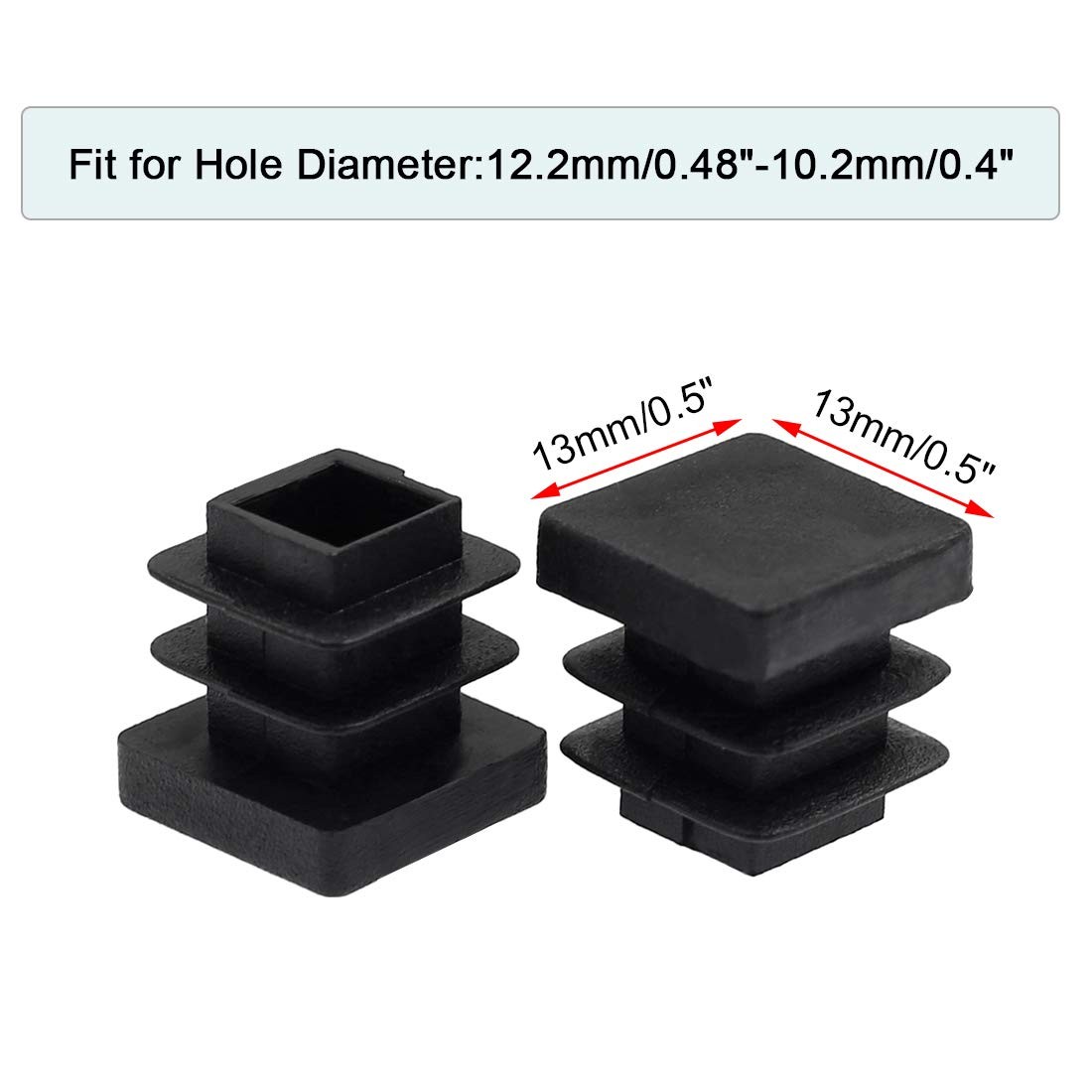 12Pack 13mm (1/2 Inch) Square Plastic Plug, Black