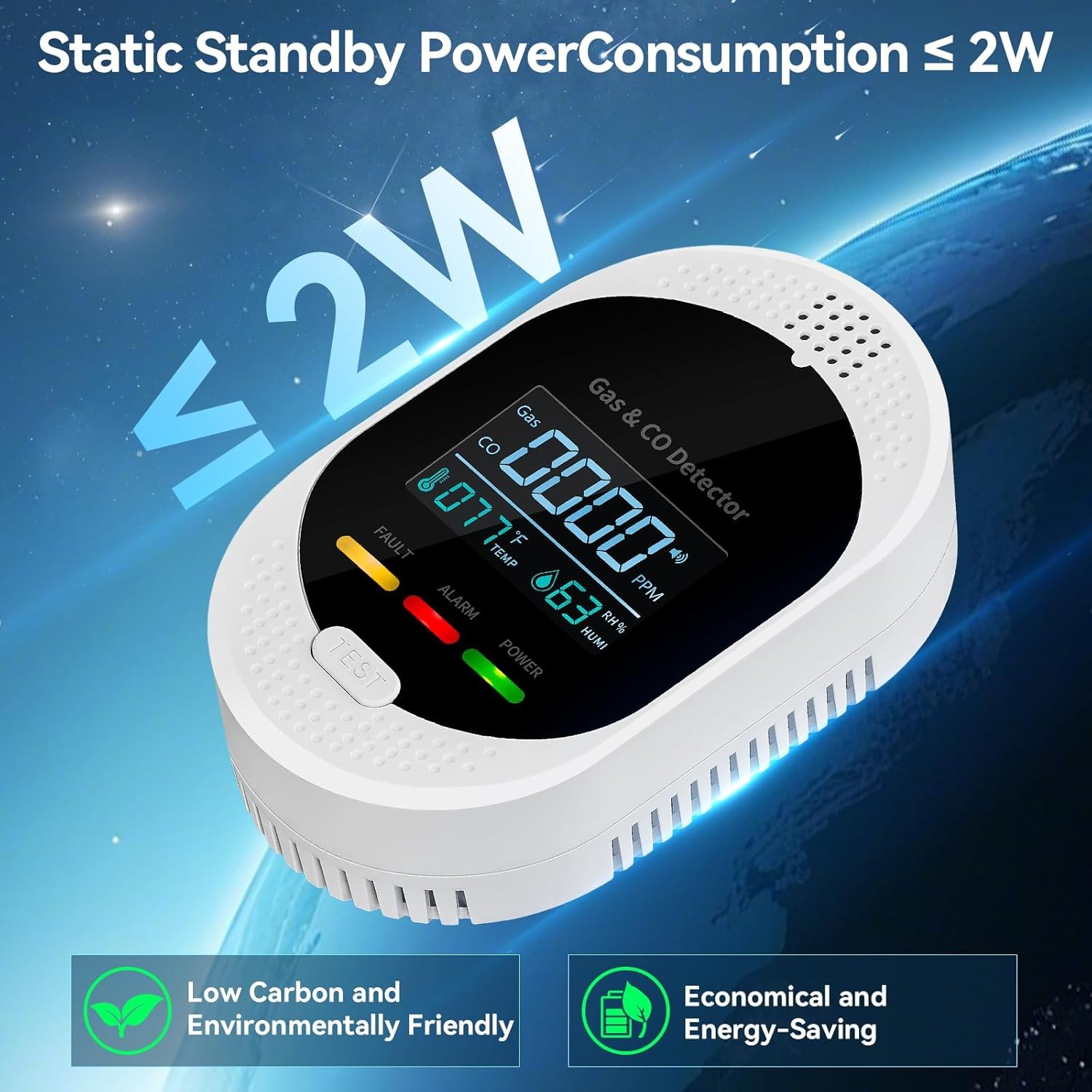 4-in-1 Carbon Monoxide and Natural Gas Detector, CO and Combustible Gas, Temp…