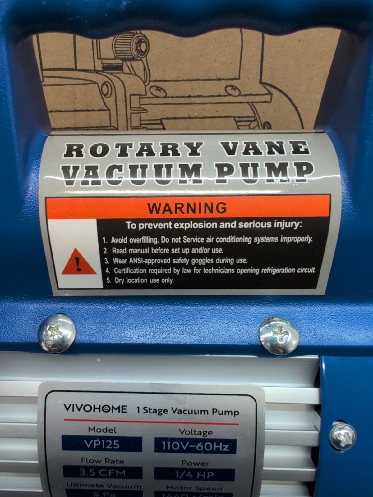 VivoHome 110V 1/4 HP 3.5 CFM Single Stage Rotary Vane Air Vacuum Pump Oil Bottle