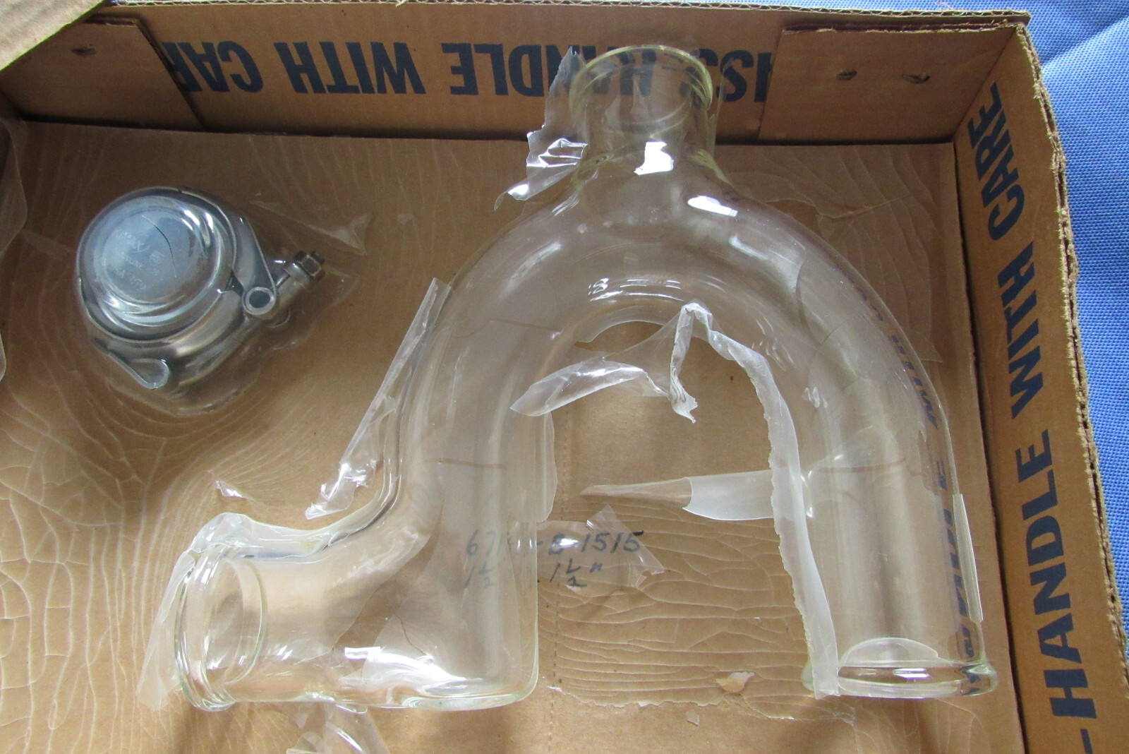 NOS O-I/Schott Kimax 6718-B-1515 Trap P-Style B Cleanout 1-1/2″ Drainline Glass