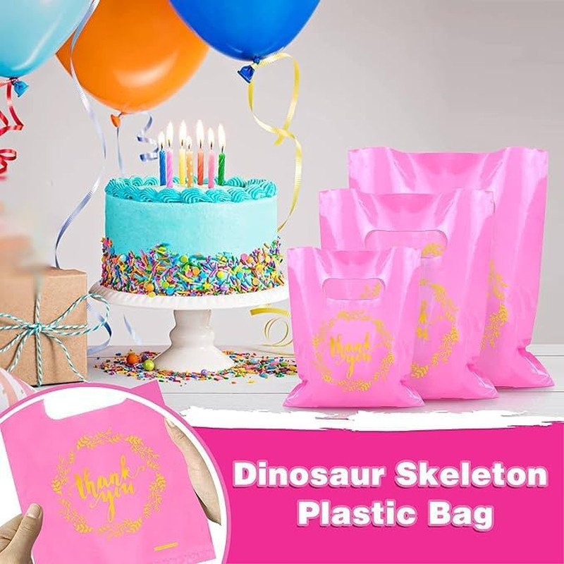 TOSPARTY 100 PCS 3 Sizes Thank You Plastic Merchandise Bags Shopping Bag with Ha