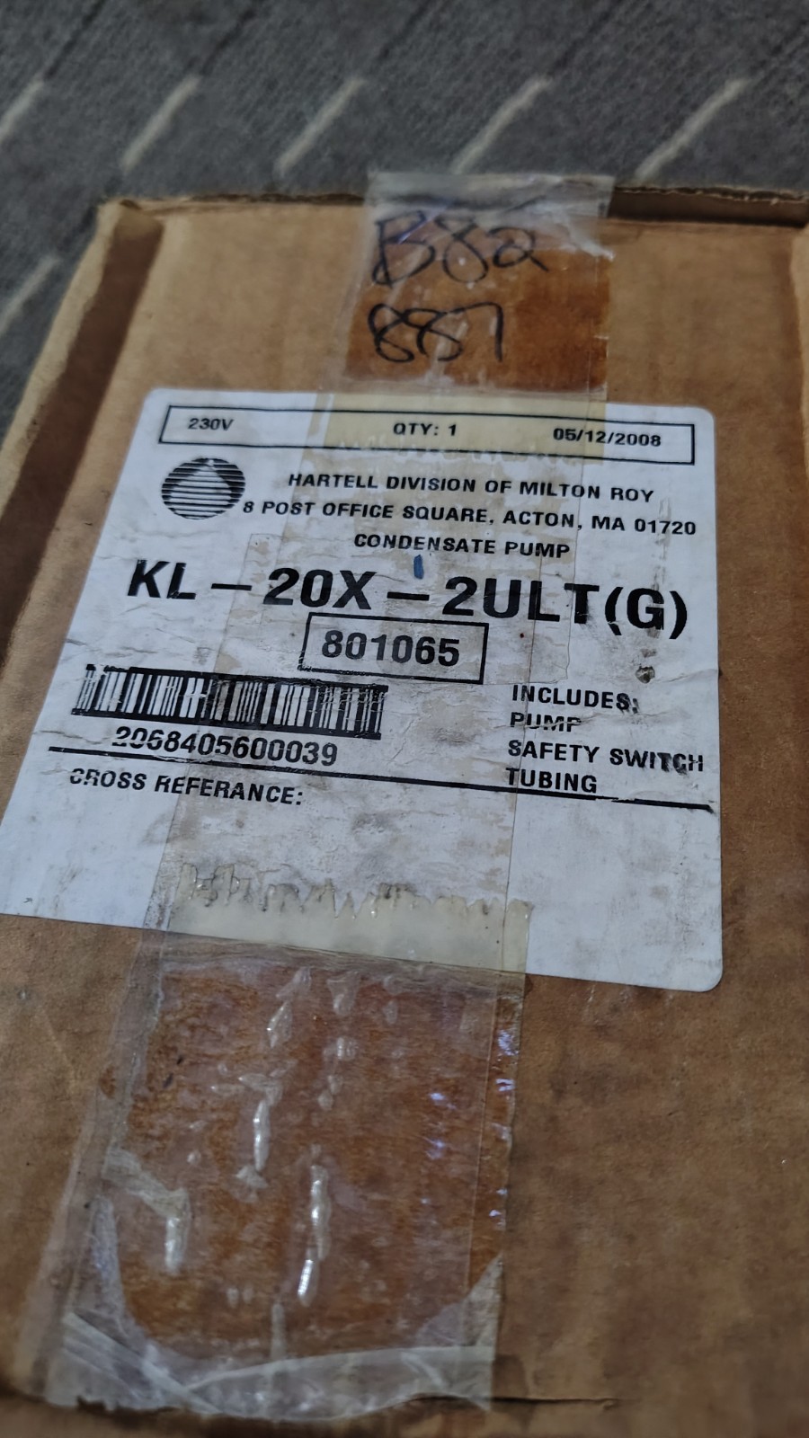 Hartell Milton Roy KL+20X-2ULT (G) 801065 230 Volt 2008 Condensate Pump Open Box