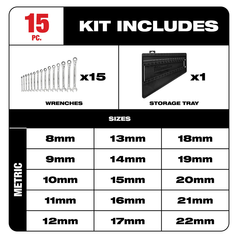 Milwaukee 48-22-9416P Ratcheting Combination Wrench SAE / Metric Set – 30 PC