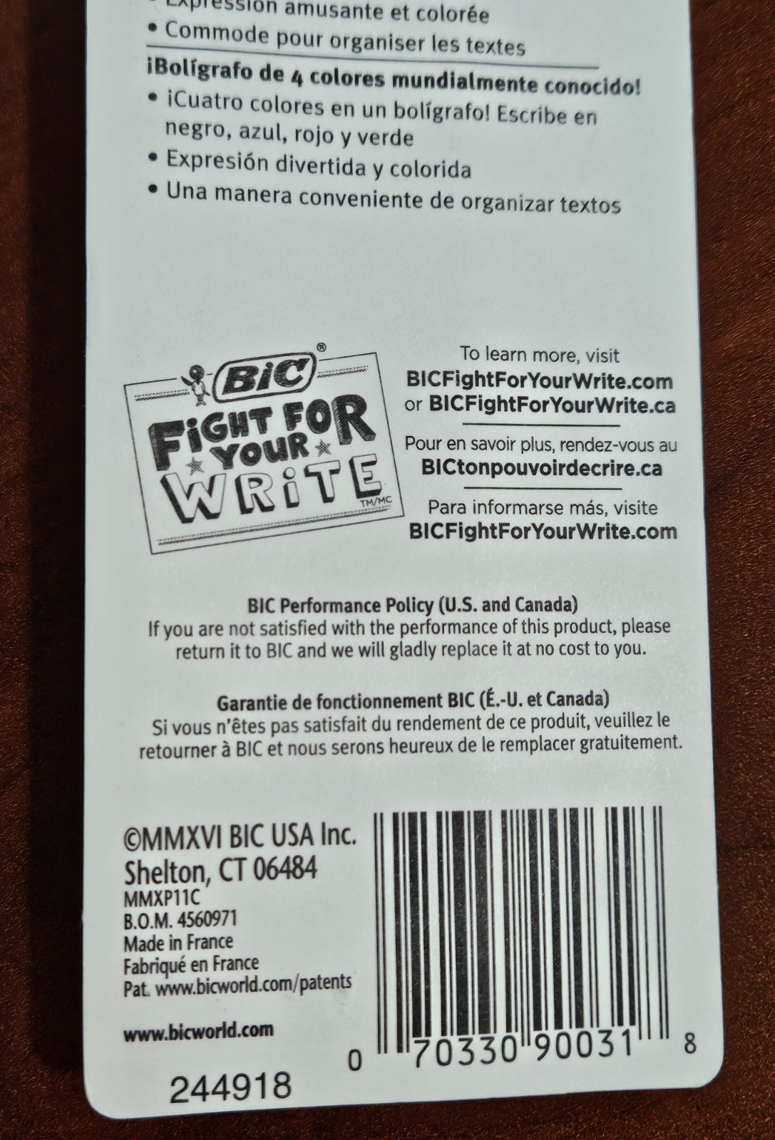 BIC 4 Color Ball Pen Medium Point 1.0mm Assorted Ink Black Blue Green Red Colors