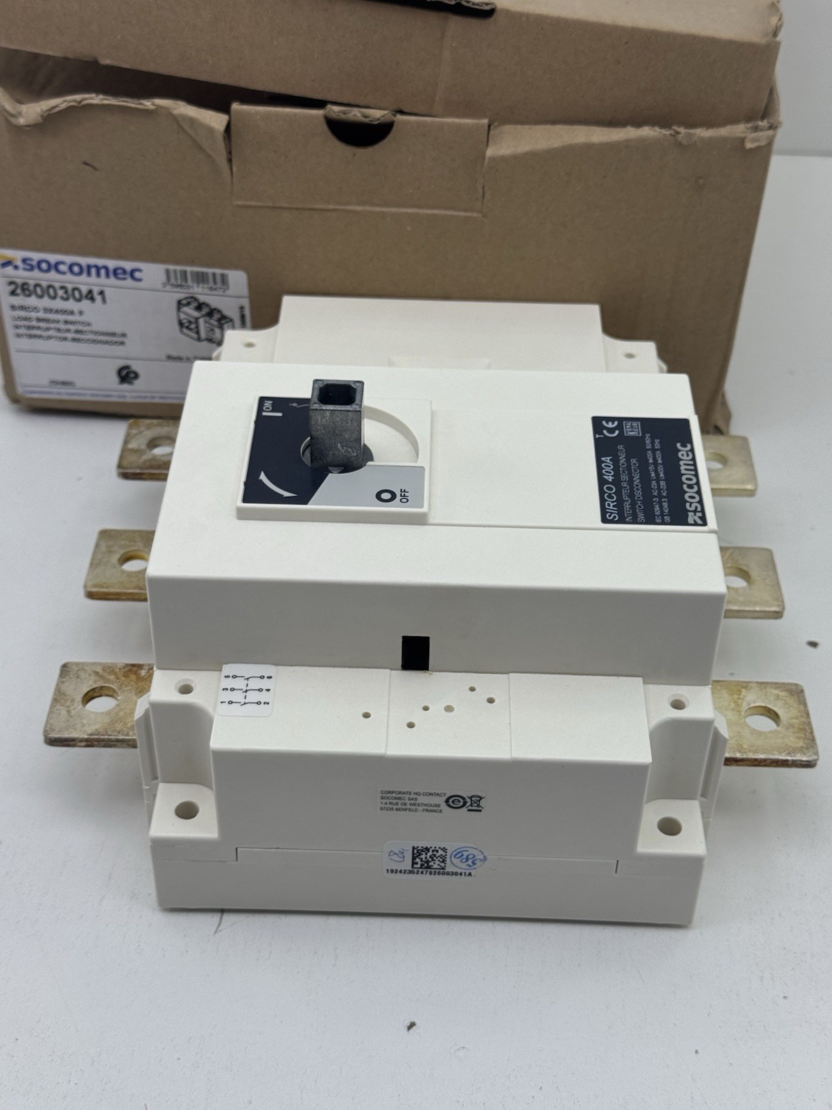 SOCOMEC 26003041 SIRCO 3X400A F LOAD BREAK SWITCH DISCONNECTOR 2600 3041