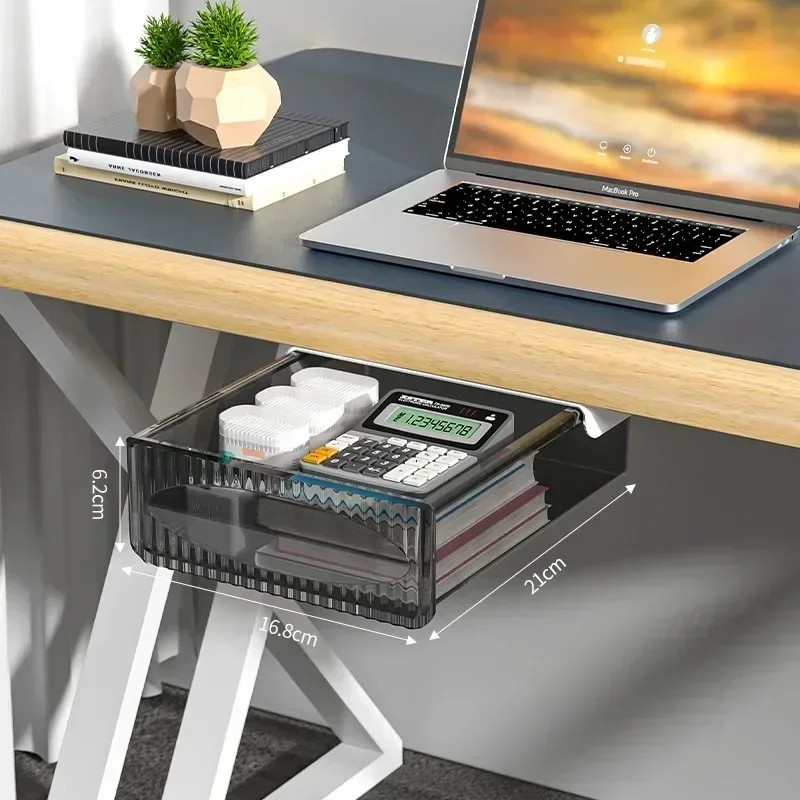 Under Desk Drawer Organizer Pull Out Storage Tray Hidden Office Box Black