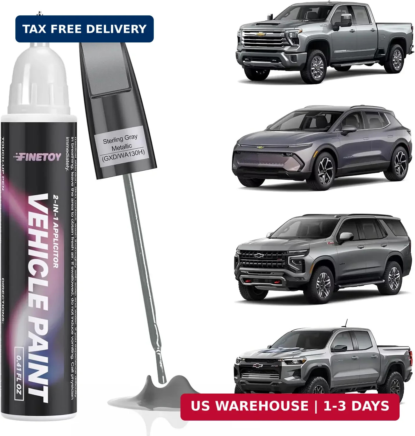 GXD/WA130H Sterling Gray Metallic Touch Up Paint for Chevrolet, Car Scratch Repa