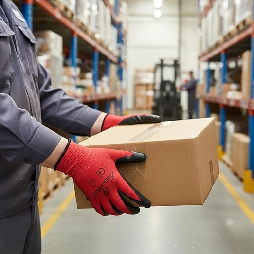 Safety Work Gloves Bulk Nitrile Red Coated Durable, Washable, Reusable Men Women
