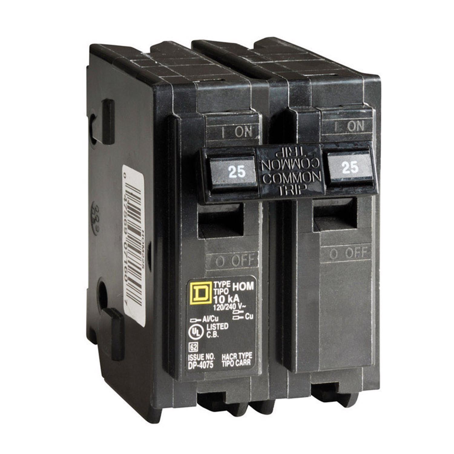 Square D HomeLine 2-Pole Plug-In Mount Indoor Circuit Breaker 120/240V 25A