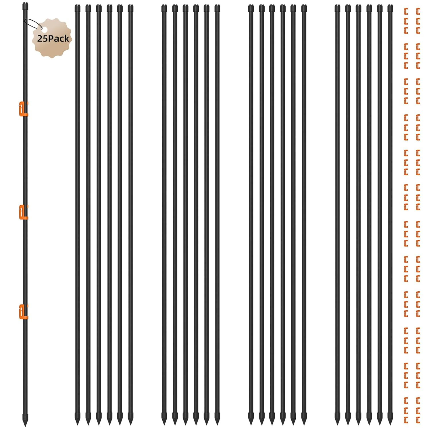 25PCS Portable Electric Fence Posts Kit 46″ with 75 Insulators Temporary Fencing