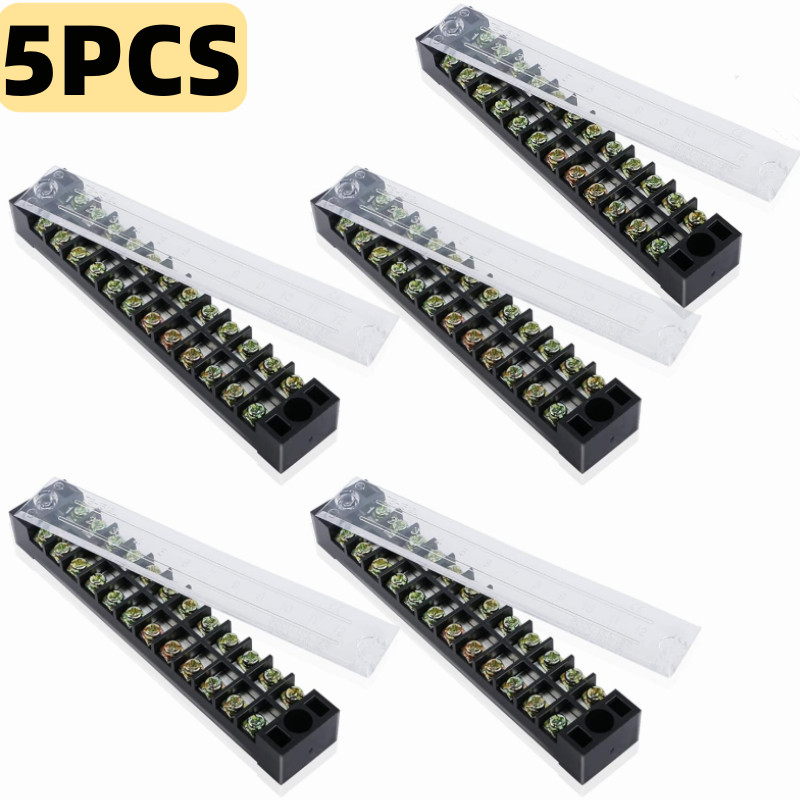 5Pcs Dual Row 12 Positions Screw Terminal Electric Barrier Strip Block 15A 600V