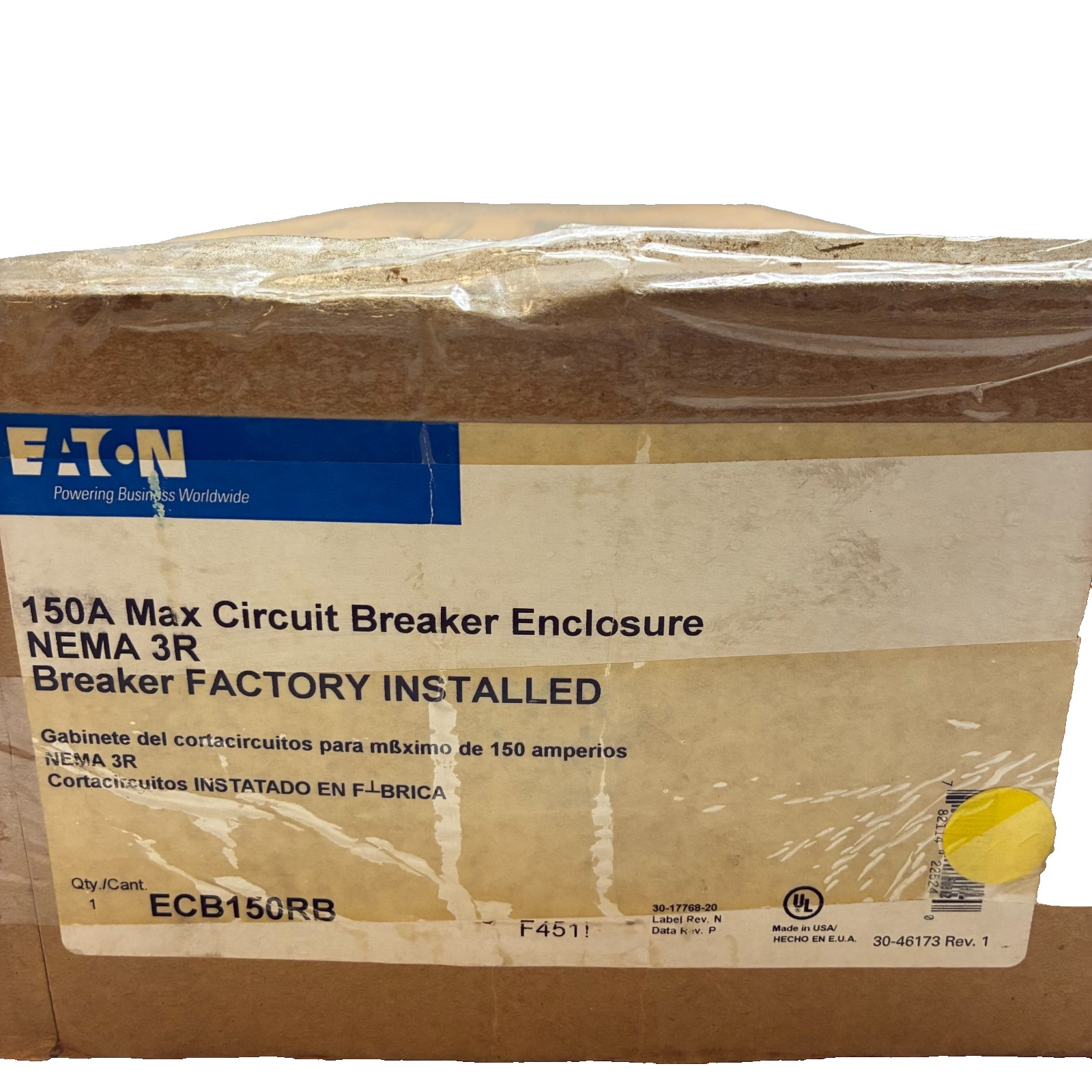 CUTLER HAMMER ECB150RB CIRCUIT BREAKER ENCLOSURE NEMA 3R 225 Amp 120/240VAC