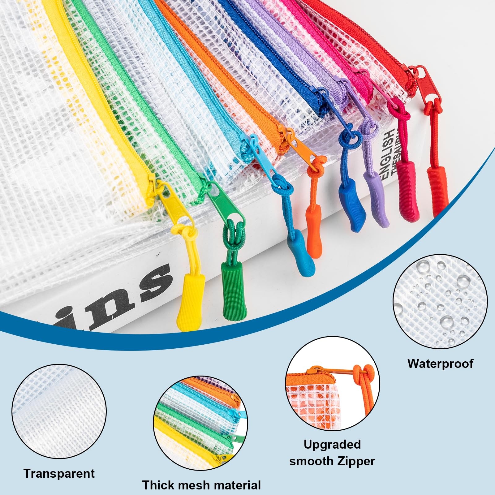 24 Pcs Mesh Zipper Pouch Bags, Plastic Zipper Pouches for Classroom in 8 Size…