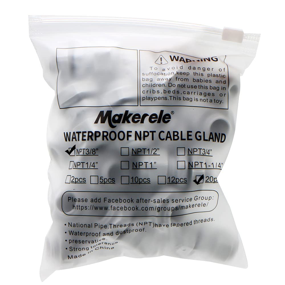 MAKERELE Wire Strain Relief NPT 3/8”Nylon Cord Grips 3/8″ 20pcs BAG, Grey