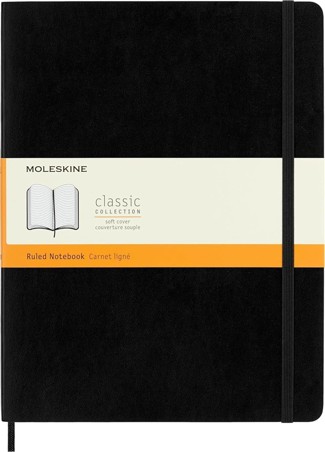 Moleskine Classic Notebook, Soft Cover, XL (7.5″ x 9.5″) Ruled, Black, 192 Pages