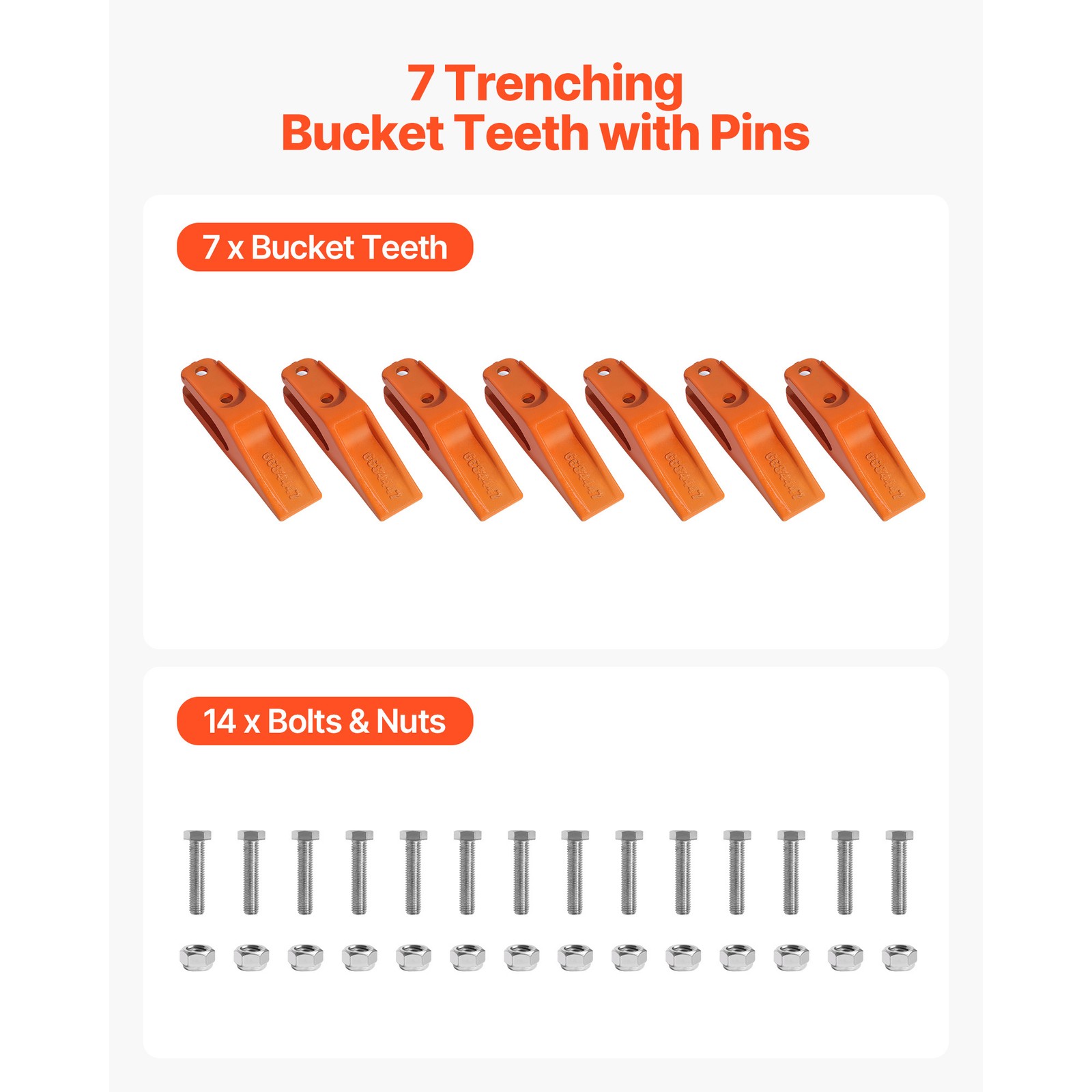 Uimoso 7.34″ Excavator Bucket Teeth with Pin Set, 7-Pack, Durable Bucket Tooth