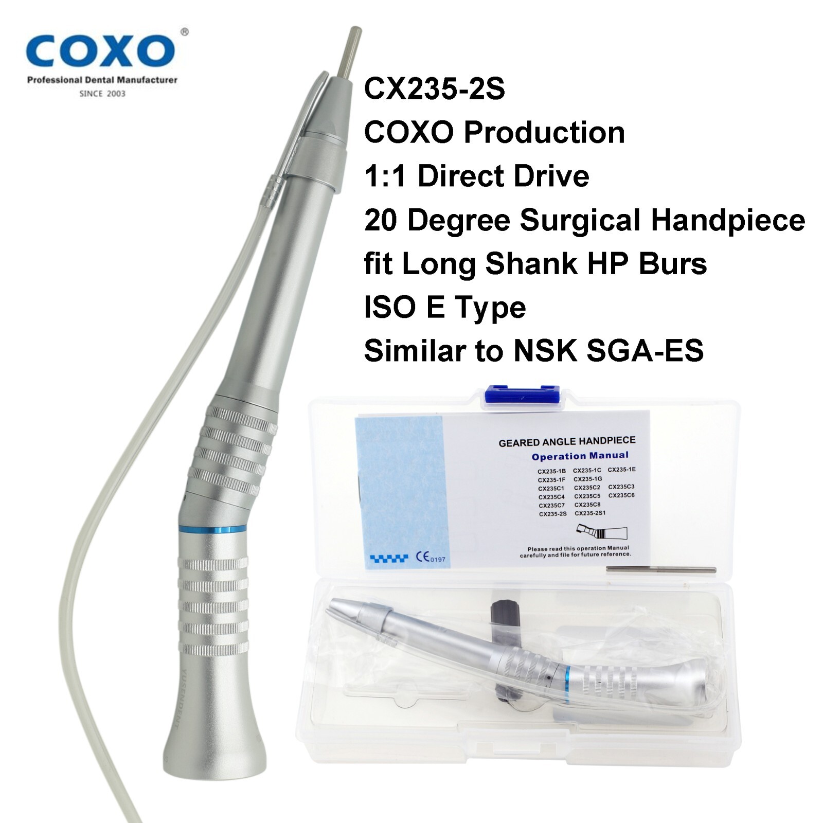 COXO Straight Surgical Handpiece Dental 20 Degree Nose Cone CX235 2S NSK SGA-ES