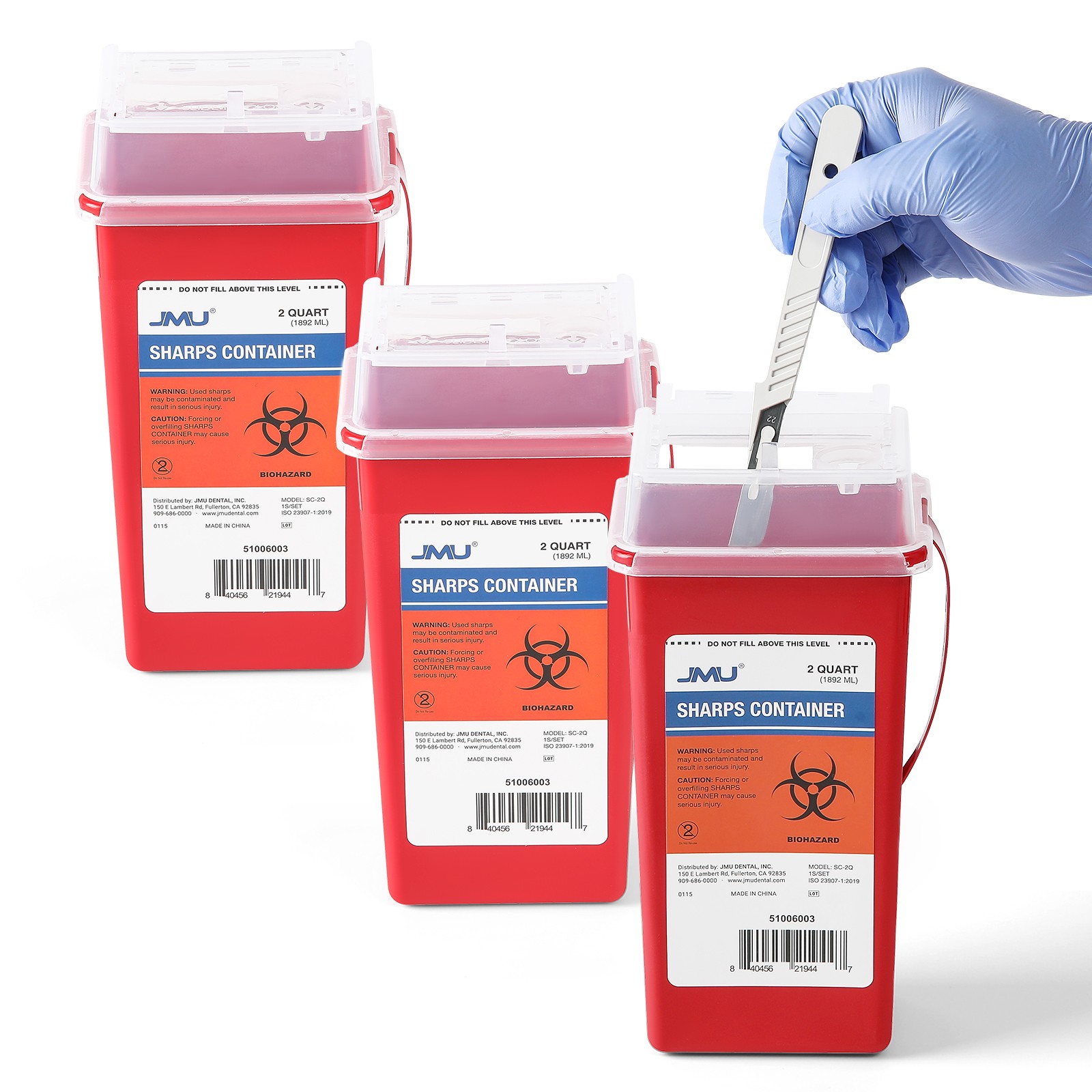 JMU Healthcare Red Base SharpStar Sharps Container 2 Quart Rotor Opening Lid