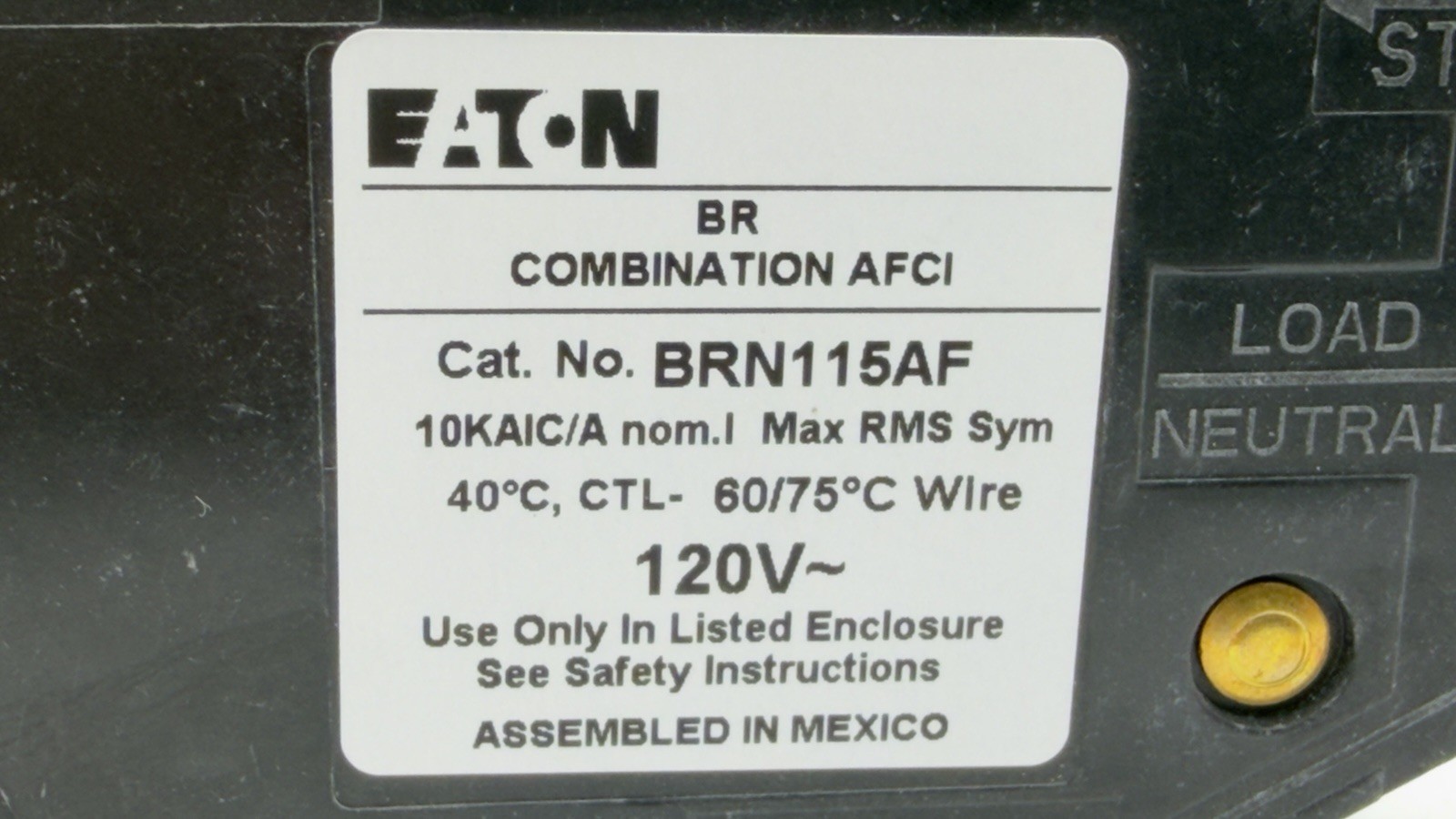 EATON BRN115AF 15A 1-POLE AFCI BREAKER TYPE BR PLUG-IN ARC FAULT UL NEW